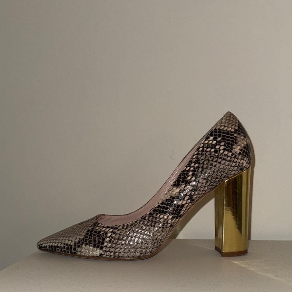 Kate Spade Snakeskin Heels with Gold Block Heel